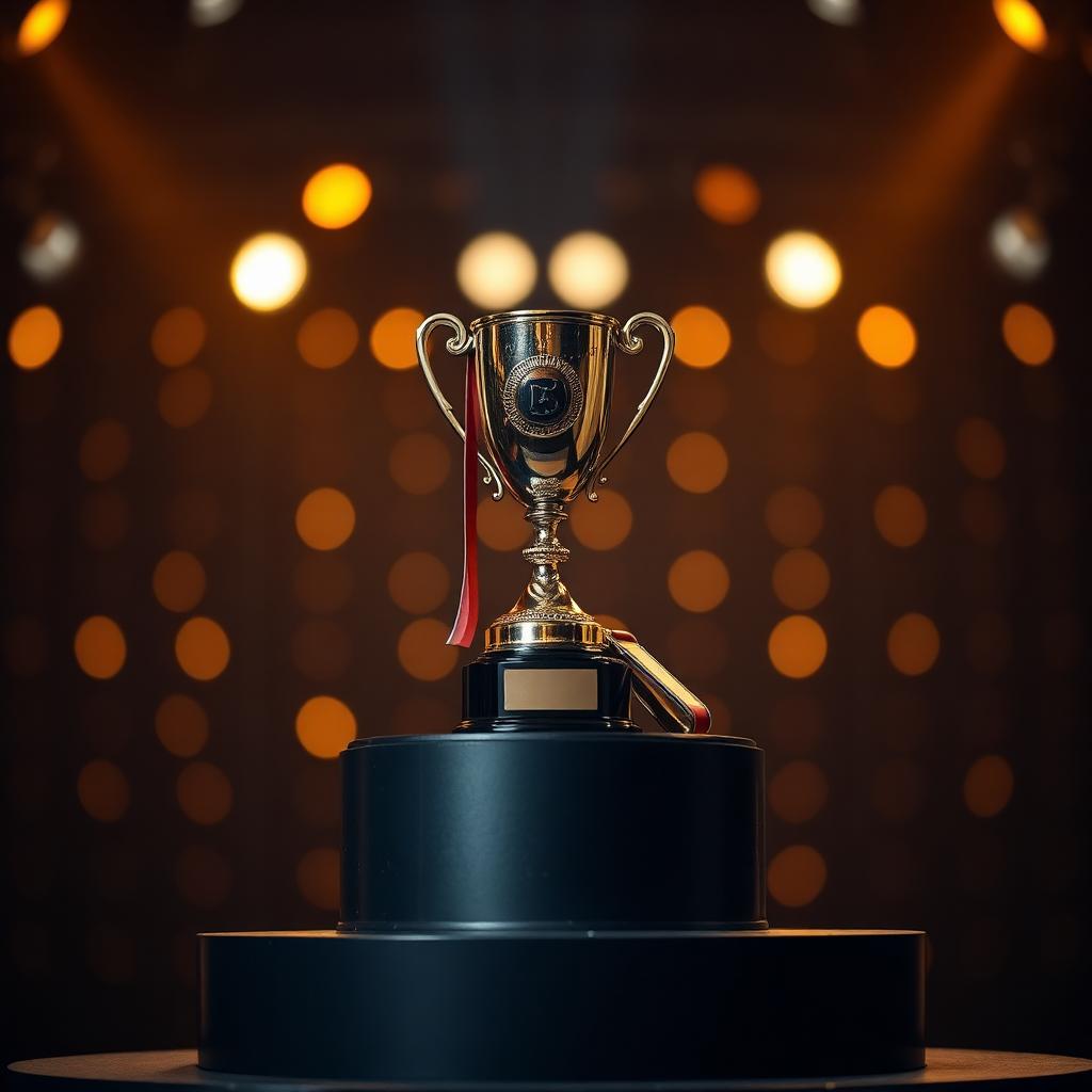 G.U.B.P championship trophy on stage with warm bokeh lighting